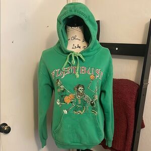 Flatbush Zombies Music Green Skeleton Graphic Pocket Pullover Hoodie Sweatshirt